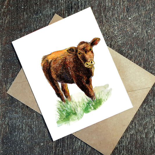 Wildflower Seed Greeting Card - Red Angus Cow